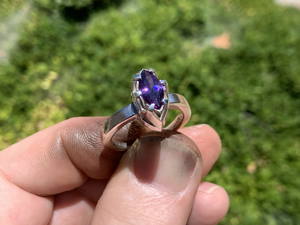 Prong Over Bezel Amethyst Ring
